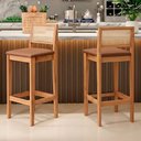 Ver imagem 2 de Kit 04 Banquetas Altas Brunella 99cm com Encosto Telinha Estilo Palha Corino Brown - Desk Design