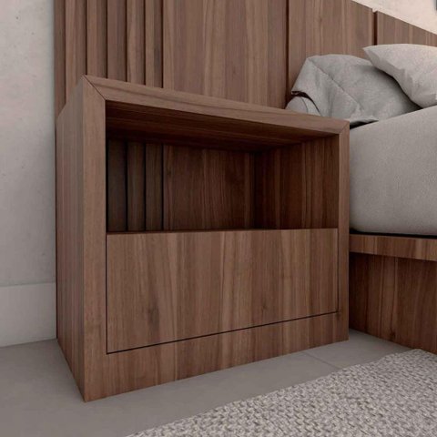 Mesa de Cabeceira 67cm Gaveta e Nicho Nogc 100% Mdf Casa Lar Cor:nogueira Cadiz