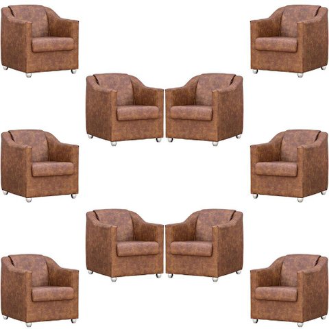 Kit 10 Poltronas Mila Corino Cores Pé de Plástico Cromado - Peroba Corino