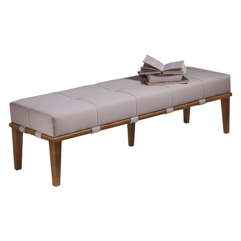 Recamier Decorativo 160cm Martínez Linho Pés Madeira Bege/Natural - Gran Belo