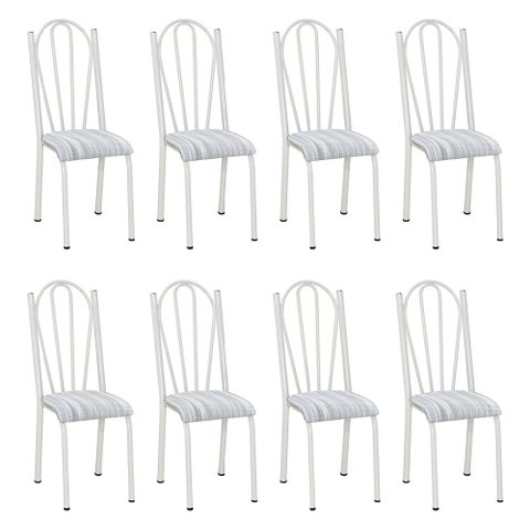 Kit 8 Cadeiras de Cozinha Alasca Estampado Linho Pés de Ferro Branco - Pallazio