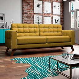 Sofá 2,30M 3 Lugares Sandero B-279 Veludo Amarelo - Domi - 2