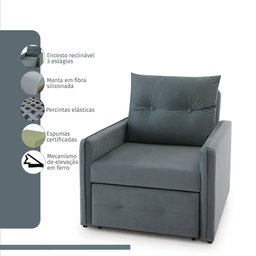 Poltrona Icaria 3 em 1 Poltrona Chaise Cama 85cm Cinza Estofama - 3
