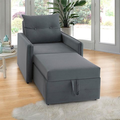 Poltrona Icaria 3 em 1 Poltrona Chaise Cama 85cm Cinza Estofama