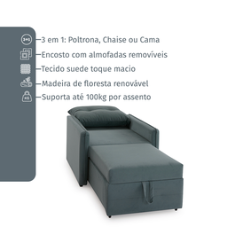 Poltrona Icaria 3 em 1 Poltrona Chaise Cama 85cm Cinza Estofama - 5