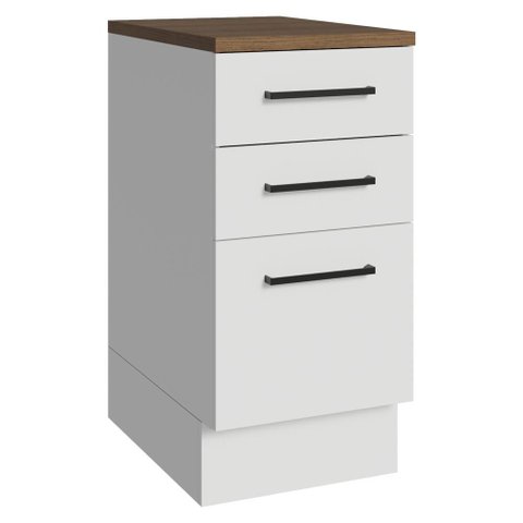 Balcão de Cozinha 40 cm 3 Gavetas Branco Tampo Rustic Agata Madesa