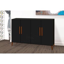 Buffet aparador Colombia 4 portas balcão 1.22m retrô fechado cor Preto fosco Black PASSE BEM - 3