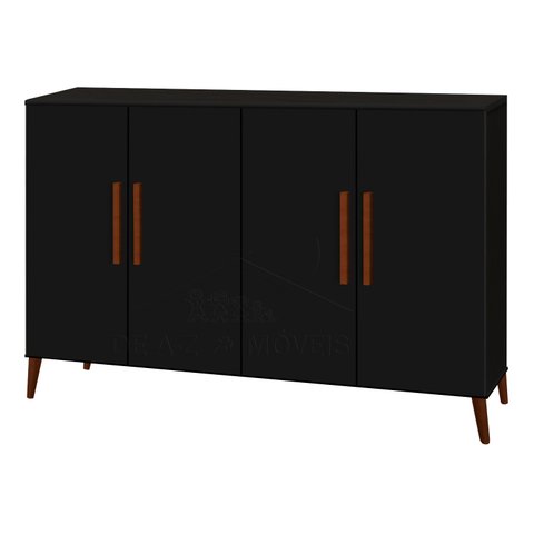 Buffet aparador Colombia 4 portas balcão 1.22m retrô fechado cor Preto fosco Black PASSE BEM