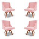 Ver imagem 1 de Kit 4 Cadeiras Decorativas Sala de Jantar Base Giratória de Madeira Firenze Suede Rosa Bebê/Natural