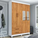 Ver imagem 1 de Guarda-roupa Solteiro Genova 4 Portas 2 Gavetas com Espelho 22113 Branco/cinamomo - Carioca Móveies