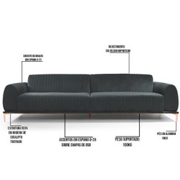 Sofá 1,50M 2 Lugares Pés Rose Gold Molino B-317 Veludo Cinza - Domi - 2