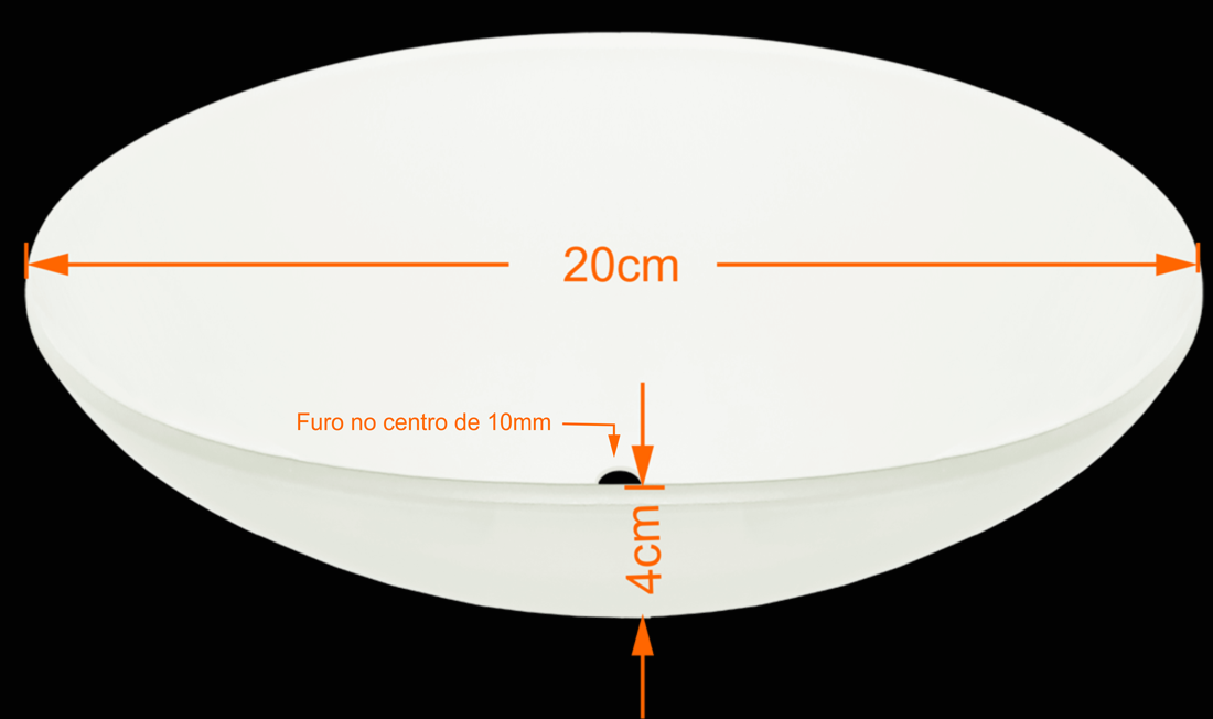 Vidro Curvo Bacia Fosca 20cm P/ Plafons C/ Furo Central 10mm - 2