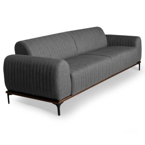 Sofá 2,30M 3 Lugares Pés Preto Molino C-416 Linho Cinza - Domi