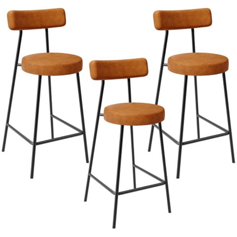 Kit 03 Banquetas Baixa para Cozinha Sala de Jantar Bar Bancada Milão L02 Couríssimo Canela - lyam de