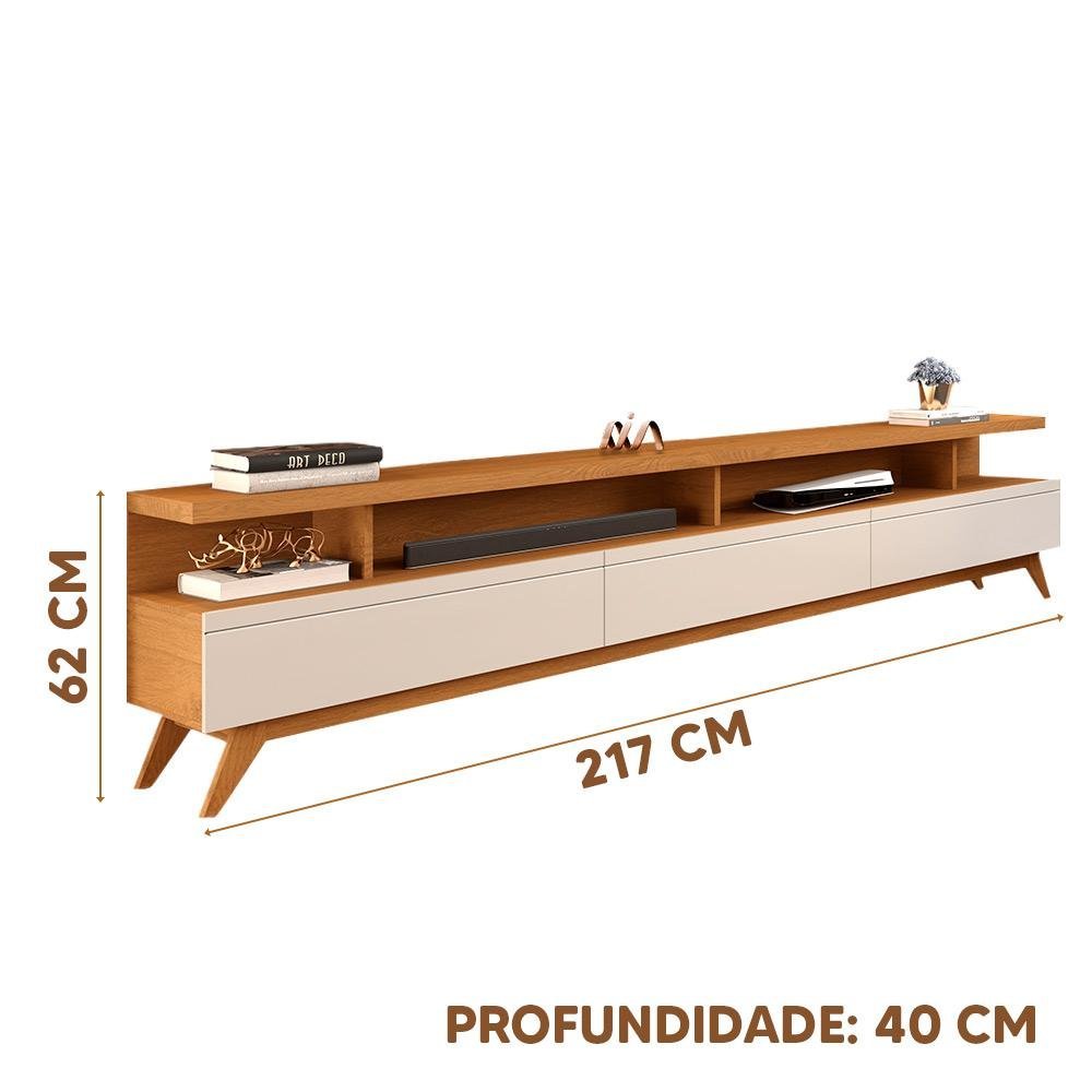 Rack Com Pés Em Madeira Tv Até 75 Polegadas 217cm Nature Off White Vivare Wood Giga - 4