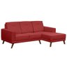 Sofá 3 Lugares com Chaise Esquerdo Pés Retrô Capricho Suede Vermelho - D'Monegatto - 1