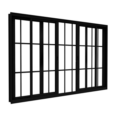 Janela de Alumínio de Correr 2 Folhas Móveis e 2 Folhas Fixas com Grade 100x200cm Lucasa Ideale