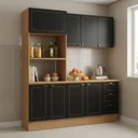 Ver imagem 1 de Cozinha Modulada 3 Peças Aéreo, Balcão, Tampo e Torre Quente Conecta Frise Yescasa Cinamomo/Preto