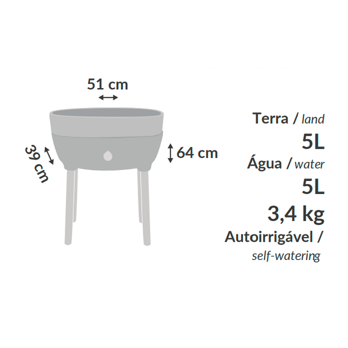 Horta 365 Auto Irrigável tam 51 x 25 com pé Vasart cor Grafite - 4