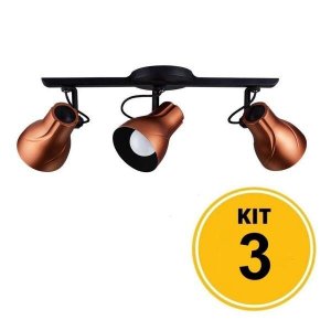 Kit 3 Spot de Sobrepor Direcionável Trilho Octa Plus Cobre 3xE27 - Startec