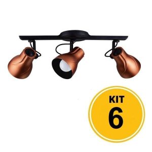 Kit 6 Spot de Sobrepor Direcionável Trilho Octa Plus Cobre 3xE27 - Startec