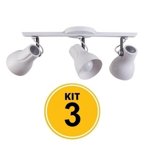 Kit 3 Spot Trilho Octa Plus Branco Detalhe Cinza 3xE27 - Startec