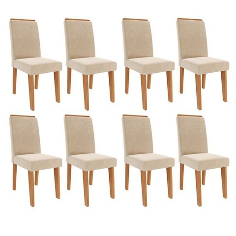 Kit 8 Cadeiras para Sala de Jantar Estofadas Tais Bege/Cinamomo/Nude