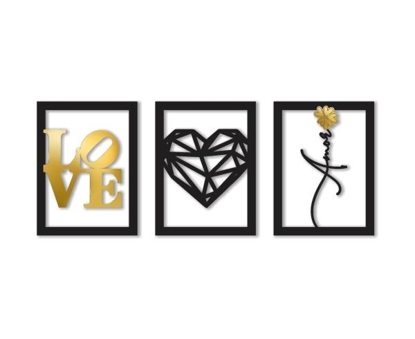 Quadros Love, Coração e Amor - Kit 3 Peças - 1