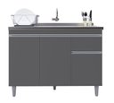 Ver imagem 3 de Gabinete P/ Pia de Inox 120cm Cinza 3 Portas 1 Gaveta S/ Tampo - Pop