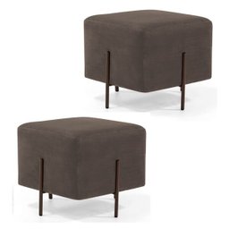 Kit 2 Puffs Decorativos 45cm Base Aço Status B-261 Veludo Marrom - 1