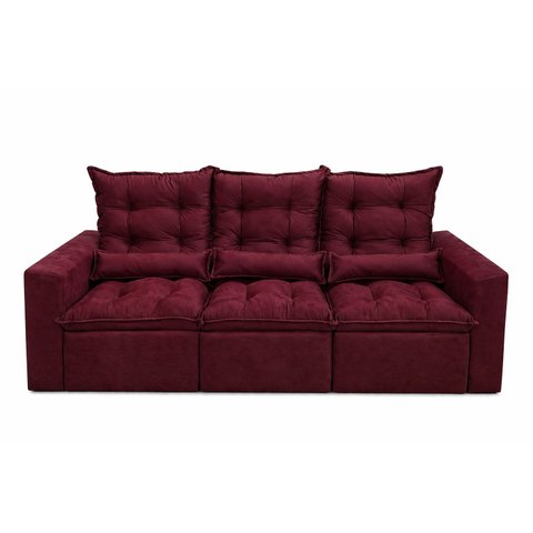 Sofá Retrátil e Reclinável 2,10m C/ 03 Módulos em Tecido Suede:vinho