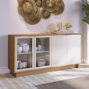 Ver imagem 2 de Aparador Buffet Vitoria 2 Portas Mdp 2 Vidro e Prateleiras Freijo/off White