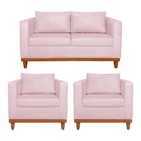 Kit Sofá 3 Lugares e 2 Poltronas Europa 180 cm Estilo Conforto e Elegância Suede - Doce Sonho