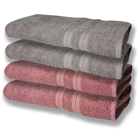 4 Toalhas Super Felpudas Grande e Grossa Algodão 80x150 Itália Soft Beka - Cinza/rosê