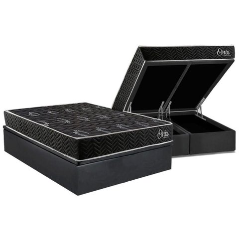 Cama Box Baú Queen + Colchão Ortopédico Kappesberg D28 Anatã´mico Onix + Base Crc Corano Gray