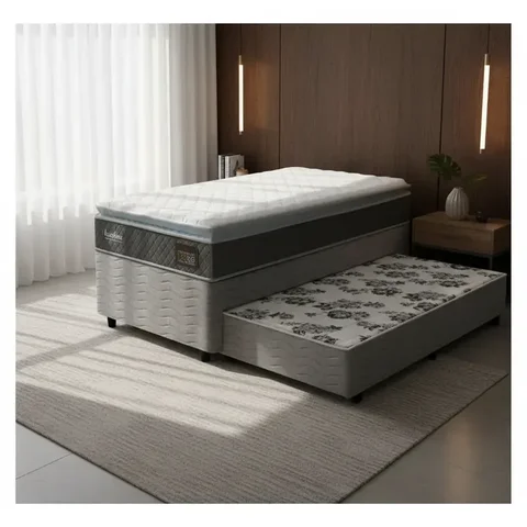 Cama Box com Colchão de Espuma D45 Pillow Top Fort Comfort + Auxiliar de Espuma Unique Solteiro 88cm
