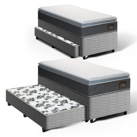 Cama Box com Colchão de Espuma D45 Pillow Top Fort Comfort + Auxiliar de Espuma Unique Solteiro 88cm