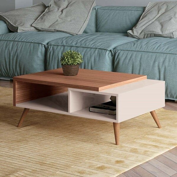 Mesa de Centro com Pés Palito Marchê Nature/Off White - HB Móveis Menor preço em Mesa de Centro com Pés Palito Marchê Nature/Off White - HB Móveis