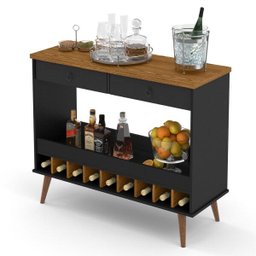 Balcão Aparador Para Sala de Jantar com Adega Seller Preto Acetinado/Cumarú - Patrimar Móveis - 1