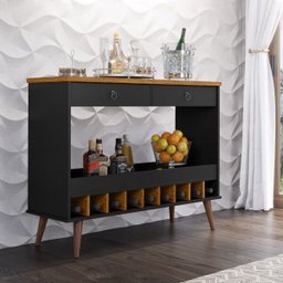 Balcão Aparador Para Sala de Jantar com Adega Seller Preto Acetinado/Cumarú - Patrimar Móveis - 2