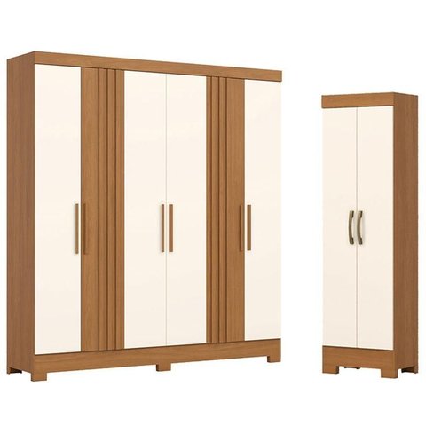 Guarda Roupa Casal 6 Portas 3 Gavetas Francês com Armário Multiuso 2 Portas 3 Prateleiras Cinamomo o