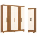 Ver imagem 1 de Guarda Roupa Casal 6 Portas 3 Gavetas Francês com Armário Multiuso 2 Portas 3 Prateleiras Cinamomo o