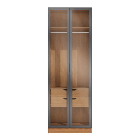 Guarda-Roupa Modulado 2 Portas de Vidro 2 Gavetas 80cm x 52cm x 230cm Linha Liga Modulado Cinza Canela/Grafite