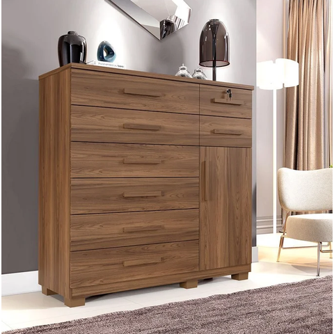 Cômoda New Vitória 8 Gavetas 1 Porta Castanho - Benetil