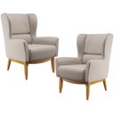 Ver imagem 1 de Kit 02 Poltronas Decorativa Fixa Base de Madeira Milena D02 Linho Bege C-107 - Lyam Decor