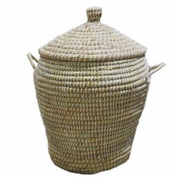 Cesto de Palha Seagrass com Tampa Branco Artesanal David 50x50cm - 1