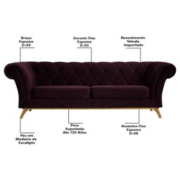 Sofá 2,60M 4 Lugares Base Madeira Império B-292 Veludo Uva - Domi - 3