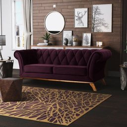 Sofá 2,60M 4 Lugares Base Madeira Império B-292 Veludo Uva - Domi - 2