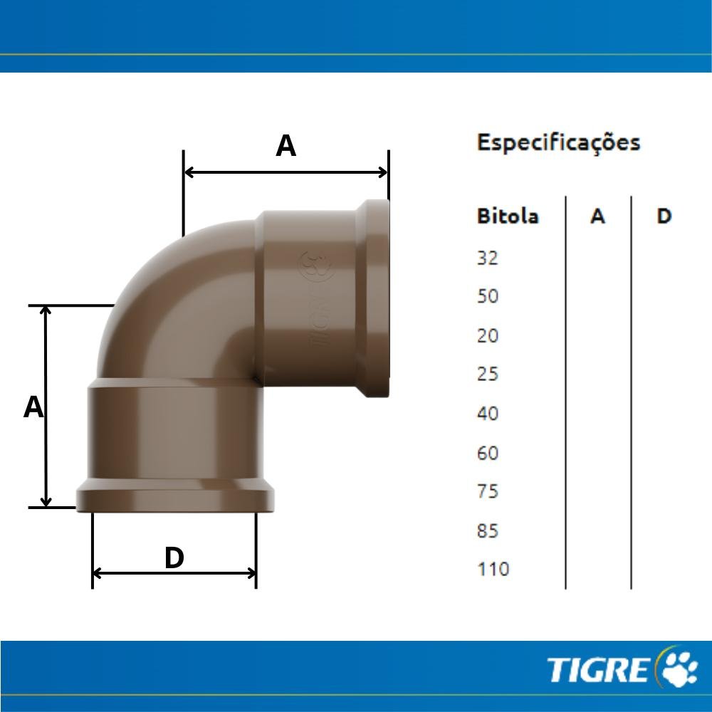 Joelho de 90° Graus Soldável Pvc Marrom para Canos Tubos de Água Fria de 2" Polegadas 60mm Tigre - 4