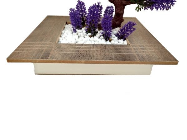 Bonsai Lilás Grande Arranjo Flor Artificial Madeira Grafite - 3